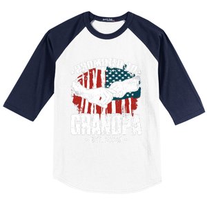 Promoted To Grandpa 2024 Patriotic Grandpa To Be Fathers Day Baseball Sleeve Shirt