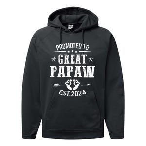 Promoted To Great Papaw Est 2024 Soon To Be Papaw Performance Fleece Hoodie