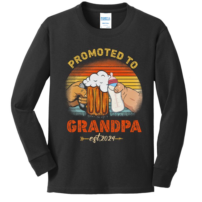 Promoted To Grandpa Est 2024 Fathers Day Vintage Kids Long Sleeve Shirt