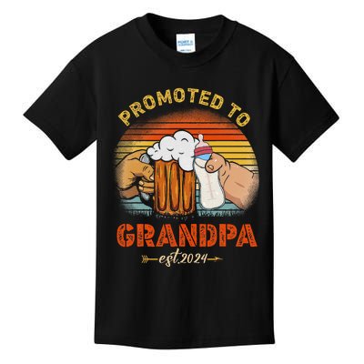 Promoted To Grandpa Est 2024 Fathers Day Vintage Kids T-Shirt