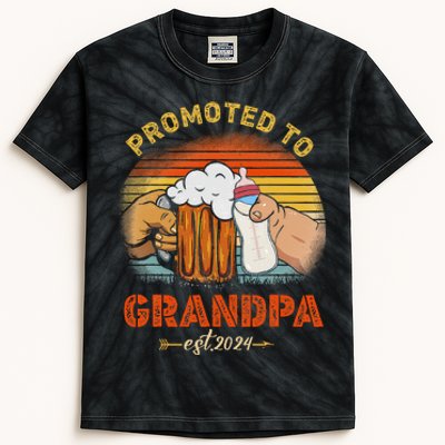 Promoted To Grandpa Est 2024 Fathers Day Vintage Kids Tie-Dye T-Shirt