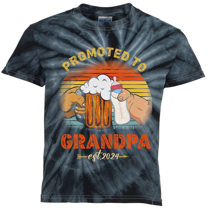 Promoted To Grandpa Est 2024 Fathers Day Vintage Kids Tie-Dye T-Shirt