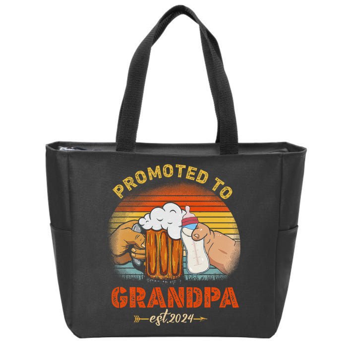 Promoted To Grandpa Est 2024 Fathers Day Vintage Zip Tote Bag