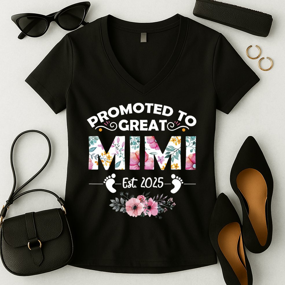 Promoted To Great Mimi Est 2025 First Time Mimi Women's V-Neck T-Shirt