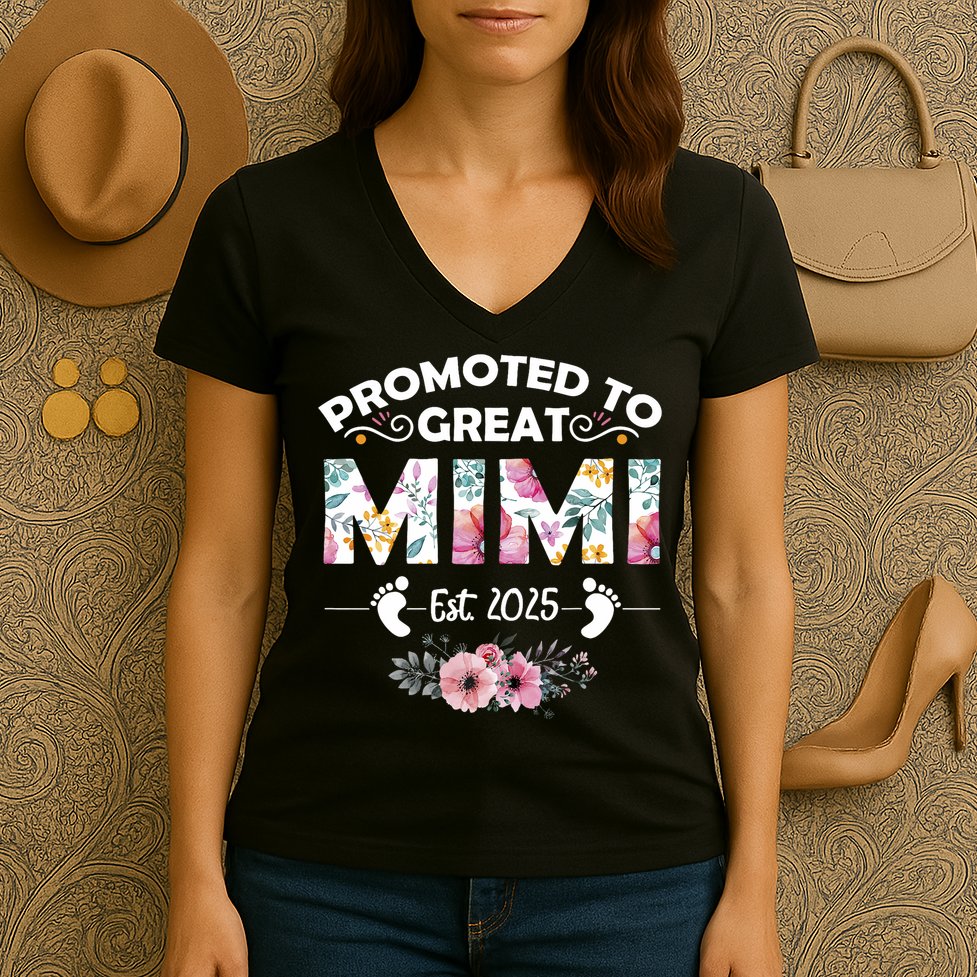 Promoted To Great Mimi Est 2025 First Time Mimi Women's V-Neck T-Shirt