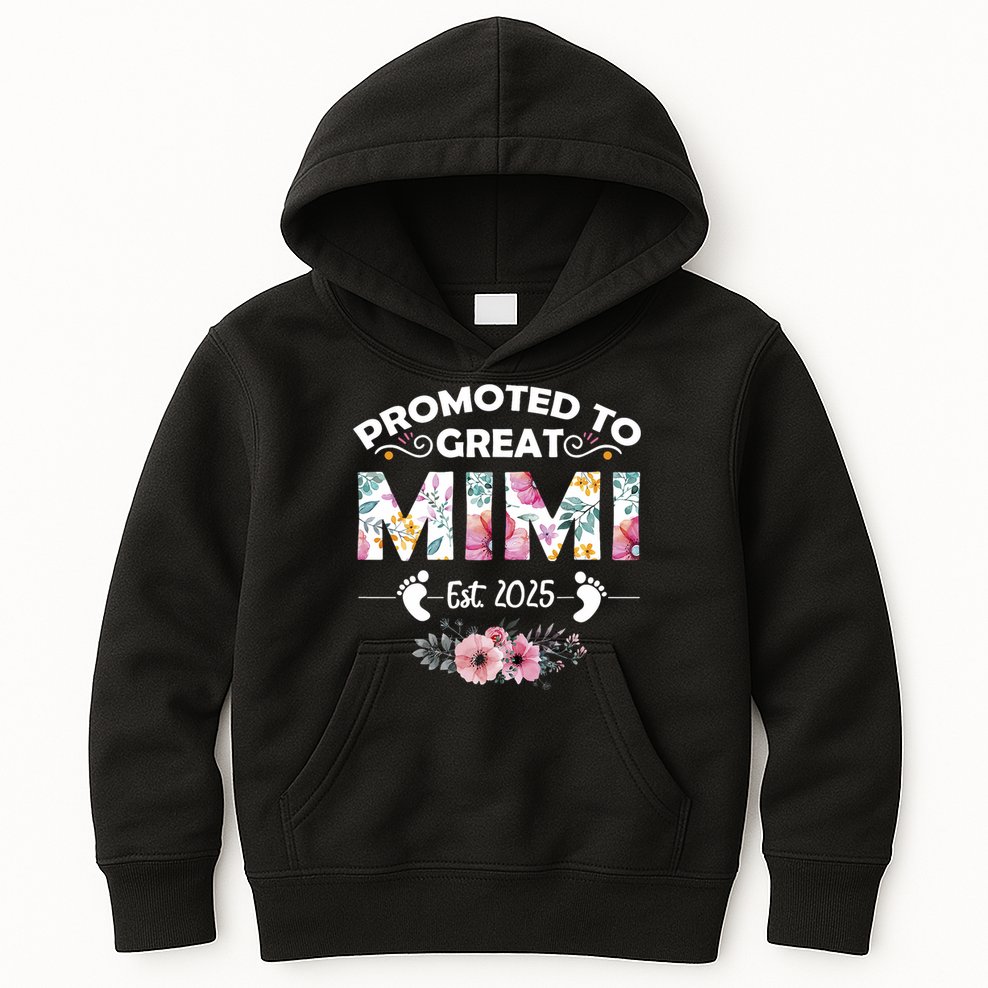 Promoted To Great Mimi Est 2025 First Time Mimi Kids Hoodie