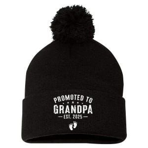 Promoted To Grandpa 2025 Soon To Be Grandfather New Grandpa Gift Pom Pom 12in Knit Beanie