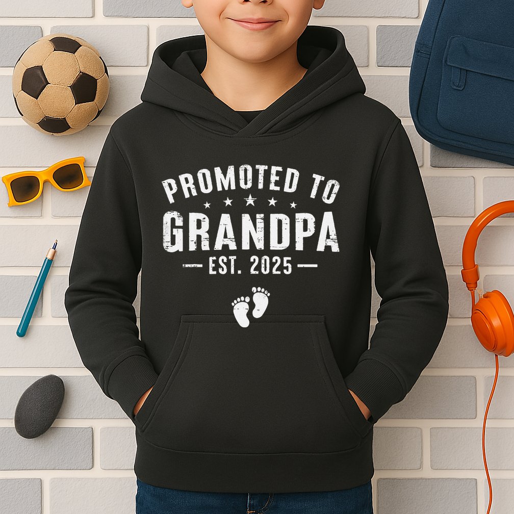 Promoted To Grandpa 2025 Soon To Be Grandfather New Grandpa Gift Kids Hoodie