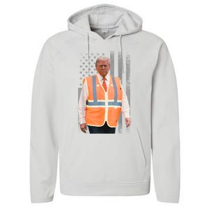 President Trump Garbage Truck Worker Vest Usa Flag Maga 2025 Performance Fleece Hoodie