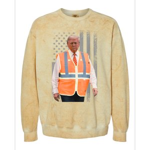 President Trump Garbage Truck Worker Vest Usa Flag Maga 2025 Colorblast Crewneck Sweatshirt