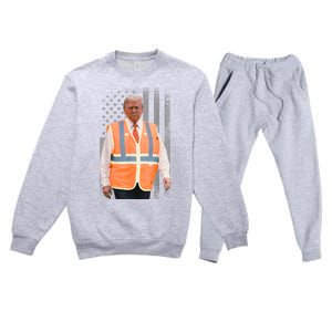 President Trump Garbage Truck Worker Vest Usa Flag Maga 2025 Premium Crewneck Sweatsuit Set