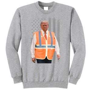 President Trump Garbage Truck Worker Vest Usa Flag Maga 2025 Tall Sweatshirt