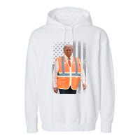 President Trump Garbage Truck Worker Vest Usa Flag Maga 2025 Garment-Dyed Fleece Hoodie