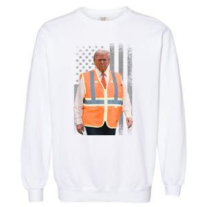 President Trump Garbage Truck Worker Vest Usa Flag Maga 2025 Garment-Dyed Sweatshirt