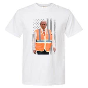 President Trump Garbage Truck Worker Vest Usa Flag Maga 2025 Garment-Dyed Heavyweight T-Shirt