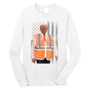 President Trump Garbage Truck Worker Vest Usa Flag Maga 2025 Long Sleeve Shirt