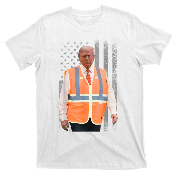 President Trump Garbage Truck Worker Vest Usa Flag Maga 2025 T-Shirt