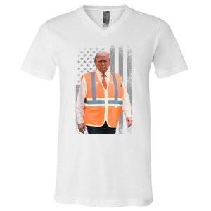 President Trump Garbage Truck Worker Vest Usa Flag Maga 2025 V-Neck T-Shirt