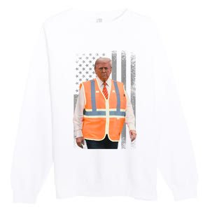 President Trump Garbage Truck Worker Vest Usa Flag Maga 2025 Premium Crewneck Sweatshirt