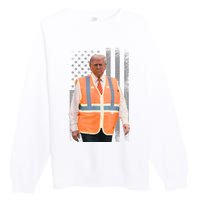 President Trump Garbage Truck Worker Vest Usa Flag Maga 2025 Premium Crewneck Sweatshirt