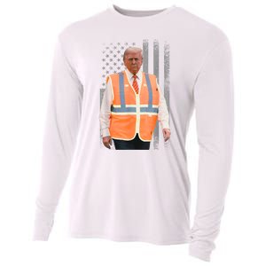 President Trump Garbage Truck Worker Vest Usa Flag Maga 2025 Cooling Performance Long Sleeve Crew