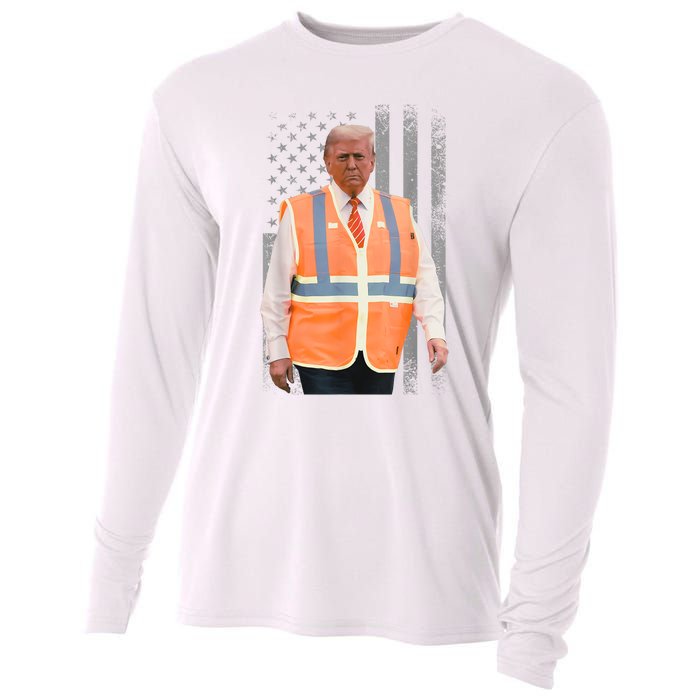 President Trump Garbage Truck Worker Vest Usa Flag Maga 2025 Cooling Performance Long Sleeve Crew