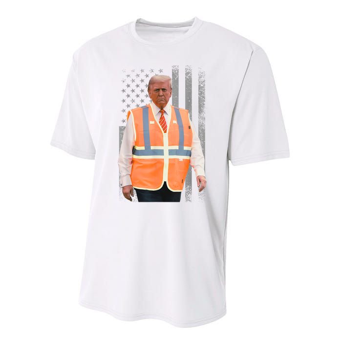 President Trump Garbage Truck Worker Vest Usa Flag Maga 2025 Performance Sprint T-Shirt