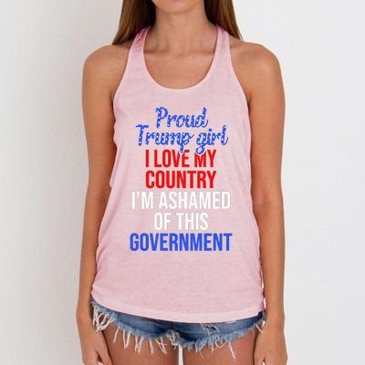 Proud Trump Girl Love My Country Ashamed Of This Government Women's Knotted Racerback Tank