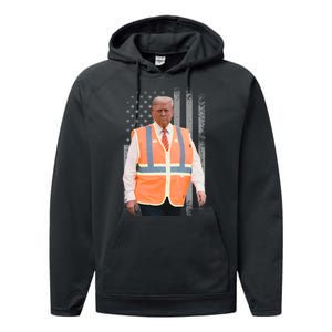 President Trump Garbage Truck Worker Vest Maga 2025 Performance Fleece Hoodie