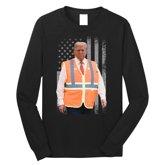 President Trump Garbage Truck Worker Vest Maga 2025 Long Sleeve Shirt