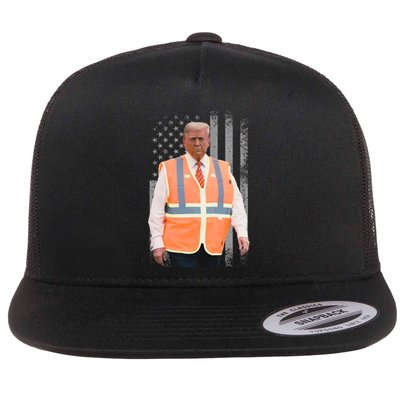 President Trump Garbage Truck Worker Vest Maga 2025 Flat Bill Trucker Hat