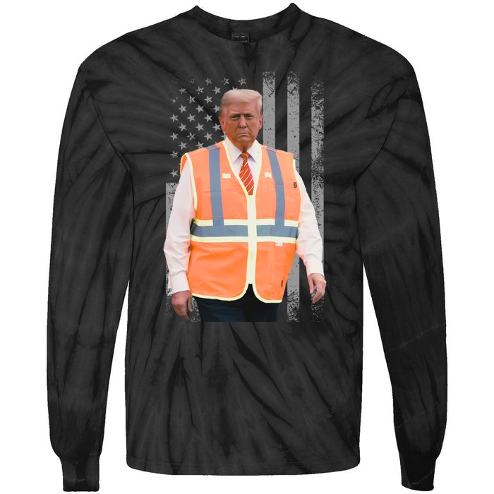 President Trump Garbage Truck Worker Vest Maga 2025 Tie-Dye Long Sleeve Shirt