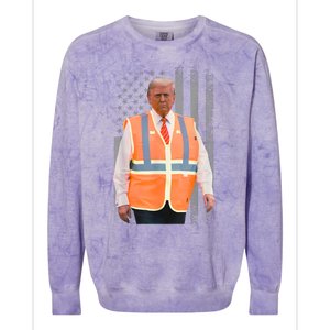 President Trump Garbage Truck Worker Vest Usa Flag Maga 2025 Colorblast Crewneck Sweatshirt