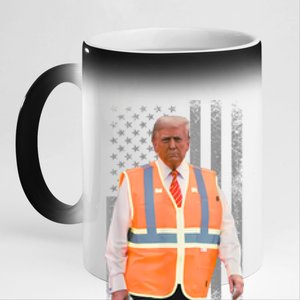 President Trump Garbage Truck Worker Vest Usa Flag Maga 2025 11oz Black Color Changing Mug