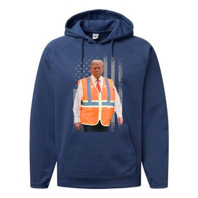 President Trump Garbage Truck Worker Vest Usa Flag Maga 2025 Performance Fleece Hoodie