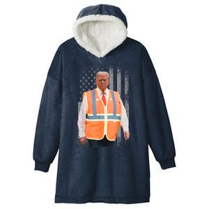 President Trump Garbage Truck Worker Vest Usa Flag Maga 2025 Hooded Wearable Blanket