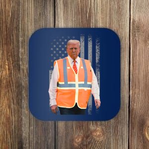 President Trump Garbage Truck Worker Vest Usa Flag Maga 2025 Coaster