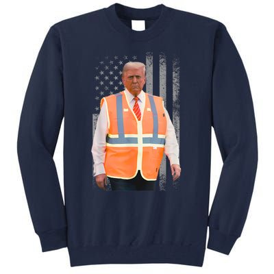 President Trump Garbage Truck Worker Vest Usa Flag Maga 2025 Tall Sweatshirt