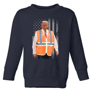 President Trump Garbage Truck Worker Vest Usa Flag Maga 2025 Toddler Sweatshirt