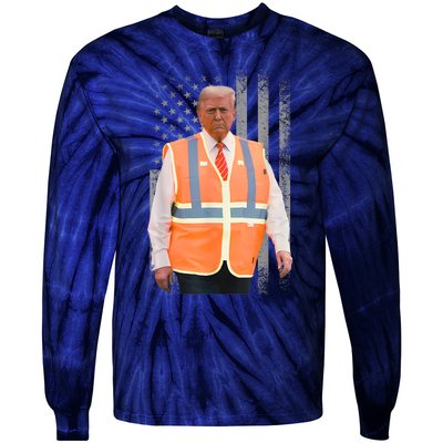 President Trump Garbage Truck Worker Vest Usa Flag Maga 2025 Tie-Dye Long Sleeve Shirt