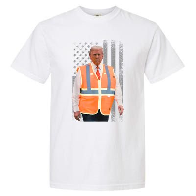 President Trump Garbage Truck Worker Vest Usa Flag Maga 2025 Garment-Dyed Heavyweight T-Shirt