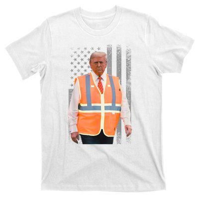 President Trump Garbage Truck Worker Vest Usa Flag Maga 2025 T-Shirt