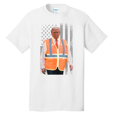 President Trump Garbage Truck Worker Vest Usa Flag Maga 2025 Tall T-Shirt