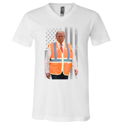 President Trump Garbage Truck Worker Vest Usa Flag Maga 2025 V-Neck T-Shirt