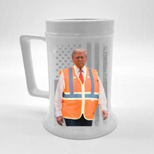 President Trump Garbage Truck Worker Vest Usa Flag Maga 2025 Beer Stein