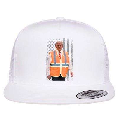 President Trump Garbage Truck Worker Vest Usa Flag Maga 2025 Flat Bill Trucker Hat