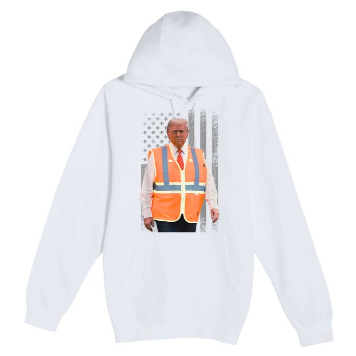 President Trump Garbage Truck Worker Vest Usa Flag Maga 2025 Premium Pullover Hoodie