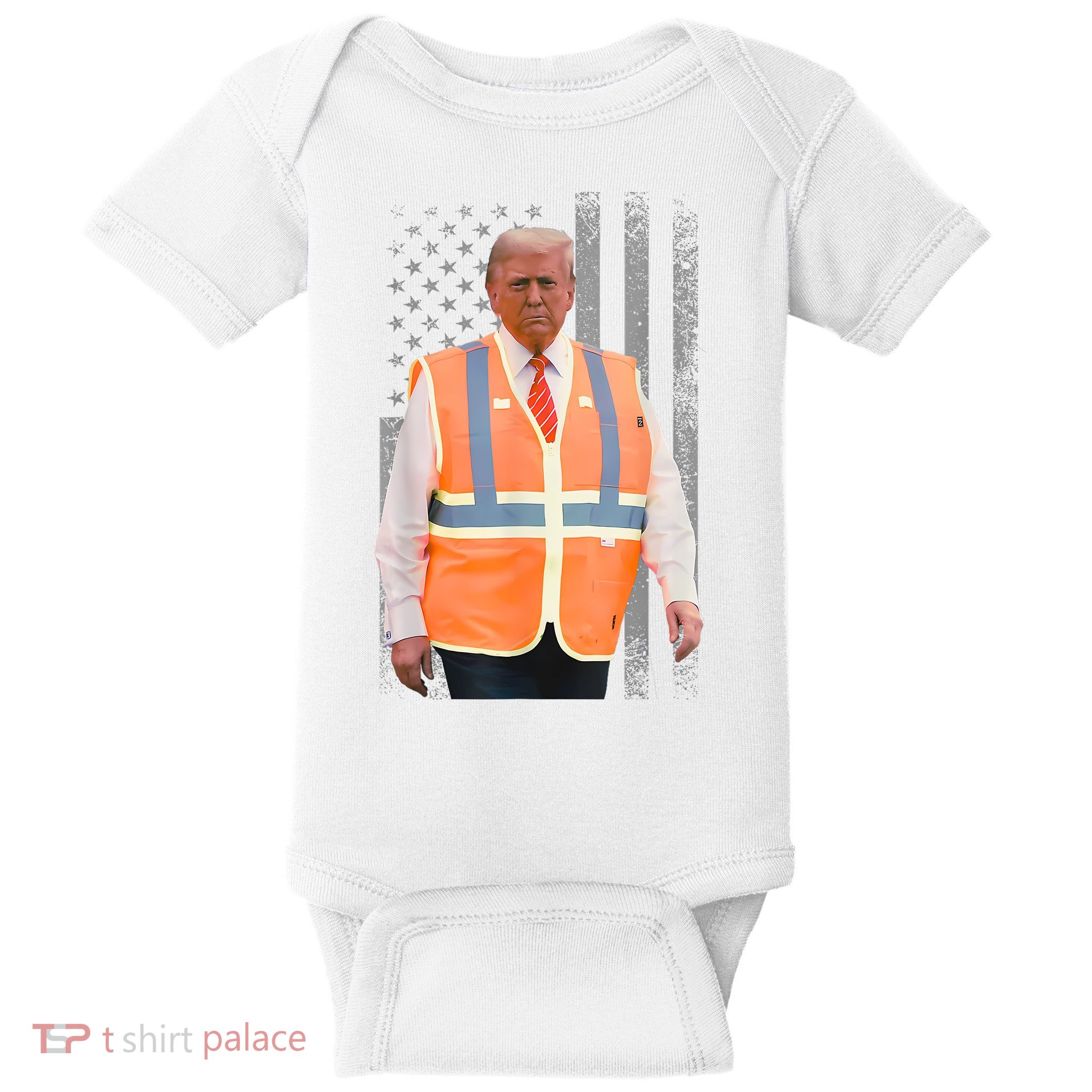 President Trump Garbage Truck Worker Vest Usa Flag Maga 2025 Baby Bodysuit