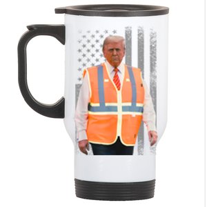 President Trump Garbage Truck Worker Vest Usa Flag Maga 2025 Stainless Steel Travel Mug