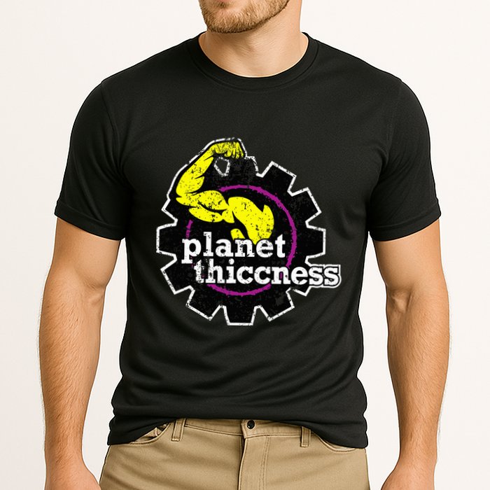 Planet Thiccness Gym Thickness Funny Joke Workout Lover Cooling Performance Crew T-Shirt
